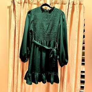 She + Sky Hunter Green Satin Dress